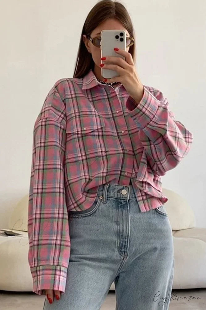 Cotton Plaid Blouse in Pink Pink / L