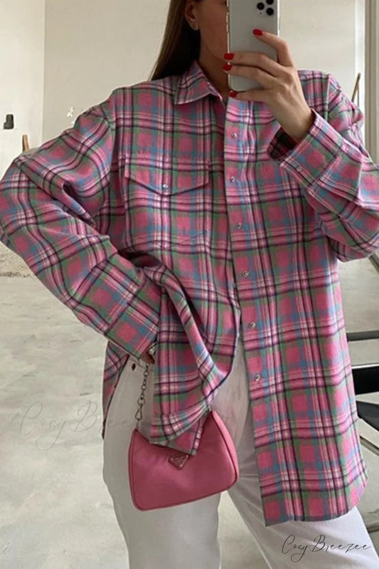 Cotton Plaid Blouse in Pink Pink / S