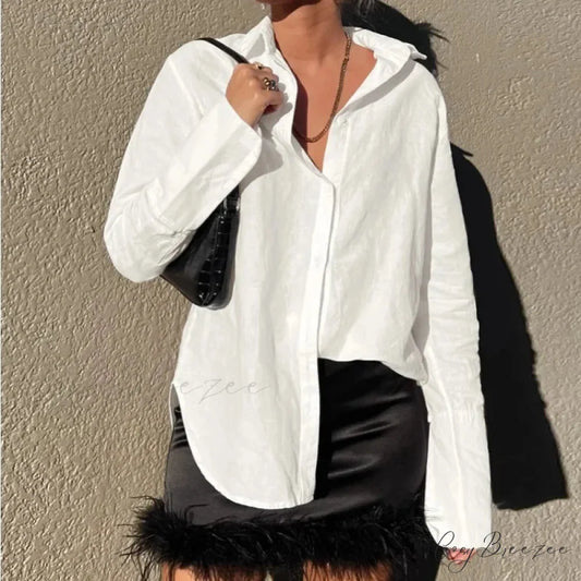 Cotton Plain Relaxed Office-ready Blouse blouse-250126