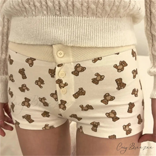 Cotton Print Button Sweatshorts Ivory / S short-250223