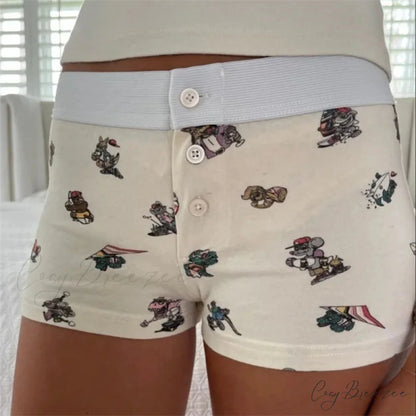Cotton Print Button Sweatshorts Pink / S short-250223