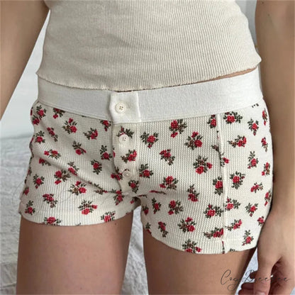 Cotton Print Button Sweatshorts Red / S short-250223