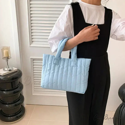 Cotton Quilted Solid Color Commuter Handbag handbag-250126