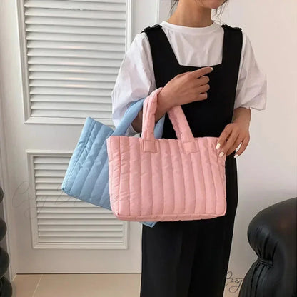 Cotton Quilted Solid Color Commuter Handbag handbag-250126