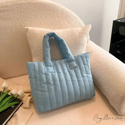 Cotton Quilted Solid Color Commuter Handbag Blue handbag-250126