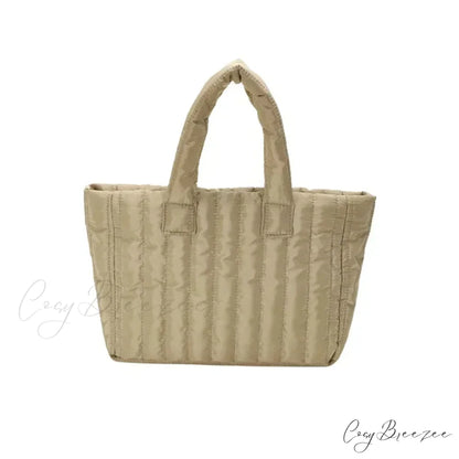 Cotton Quilted Solid Color Commuter Handbag Khaki handbag-250126