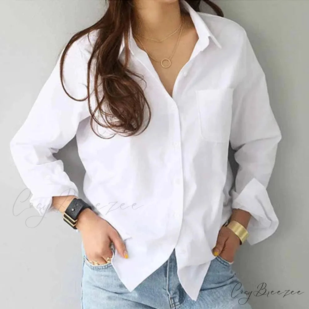 Cotton White Long Sleeve Button-up Crop Top blouse-250126