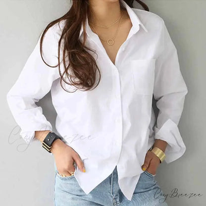Cotton White Long Sleeve Button-up Crop Top blouse-250126