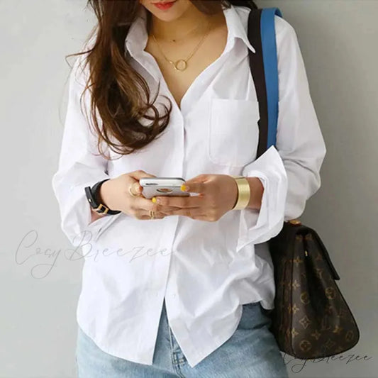 Cotton White Long Sleeve Button-up Crop Top blouse-250126