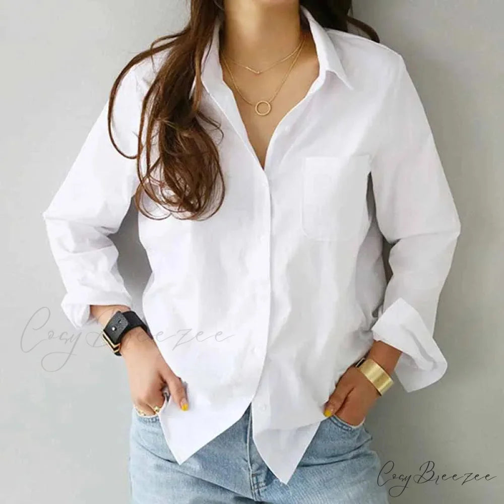 Cotton White Long Sleeve Button-up Crop Top blouse-250126