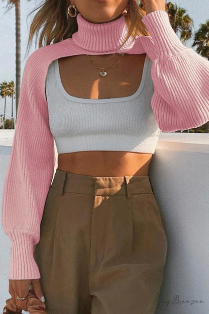 Cover-up Solid Knit Ribbed Turtleneck Sweater