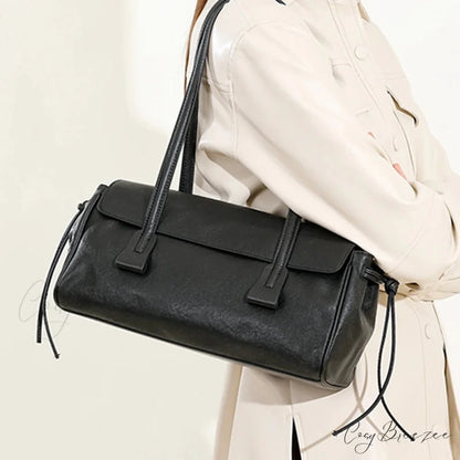 Cow Genuine Leather Luxury Satchel Black shoulder-250126