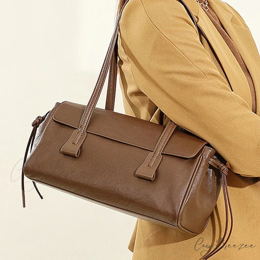 Cow Genuine Leather Luxury Satchel Brown shoulder-250126