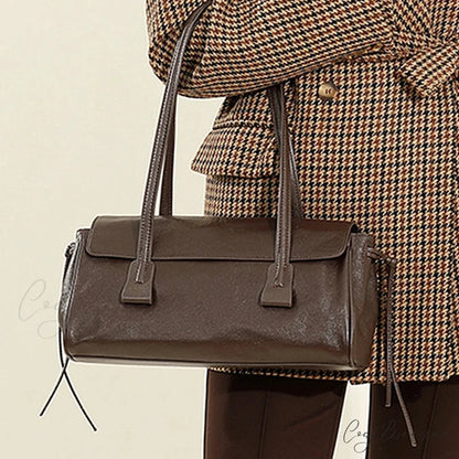 Cow Genuine Leather Luxury Satchel Coffee shoulder-250126