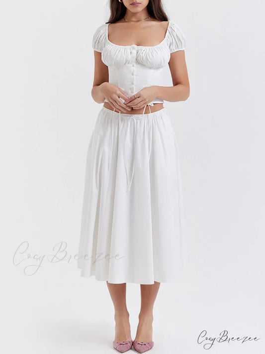 Cowgirl Aesthetics Drawstring Trendy Corset Crop Top White / XS