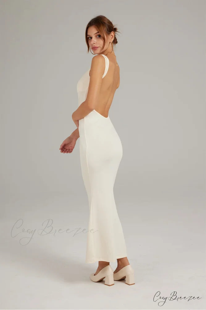 Cowl Neck Backless Pack Hip Dress in Solid Color
