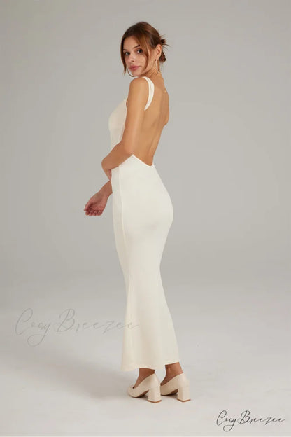Cowl Neck Backless Pack Hip Dress in Solid Color