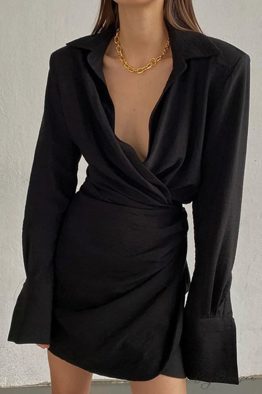 Cowl Neck Ruched Dress Black / S