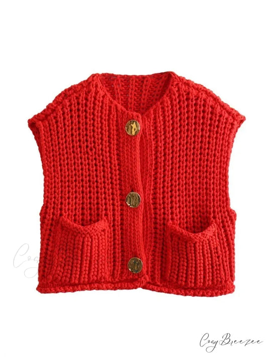Cozy Knitted Casual Loose Single-breasted Comfortable Autumnal Fashionable Sweater RED / S