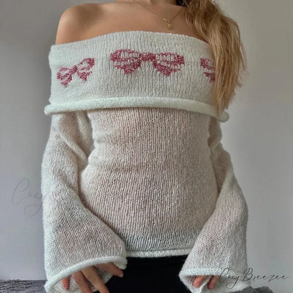 Cozy Off Shoulder Knitted Lazy Long Sleeve Crop Top WHITE / S knittop-250126