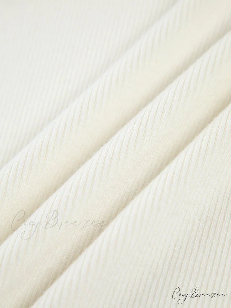 Cream Flare Long Trendy Sleeve Knit Top