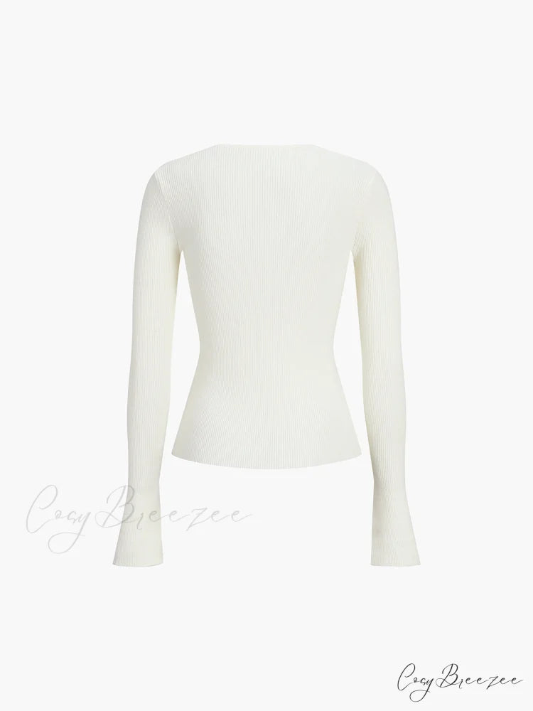 Cream Flare Long Trendy Sleeve Knit Top