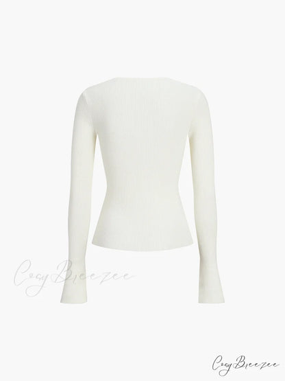 Cream Flare Long Trendy Sleeve Knit Top