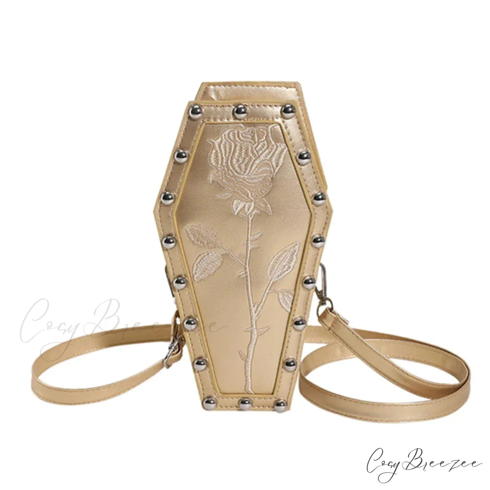 Creative PU Coffin Shape Embroidery Underarm Phone Office Travel Bag