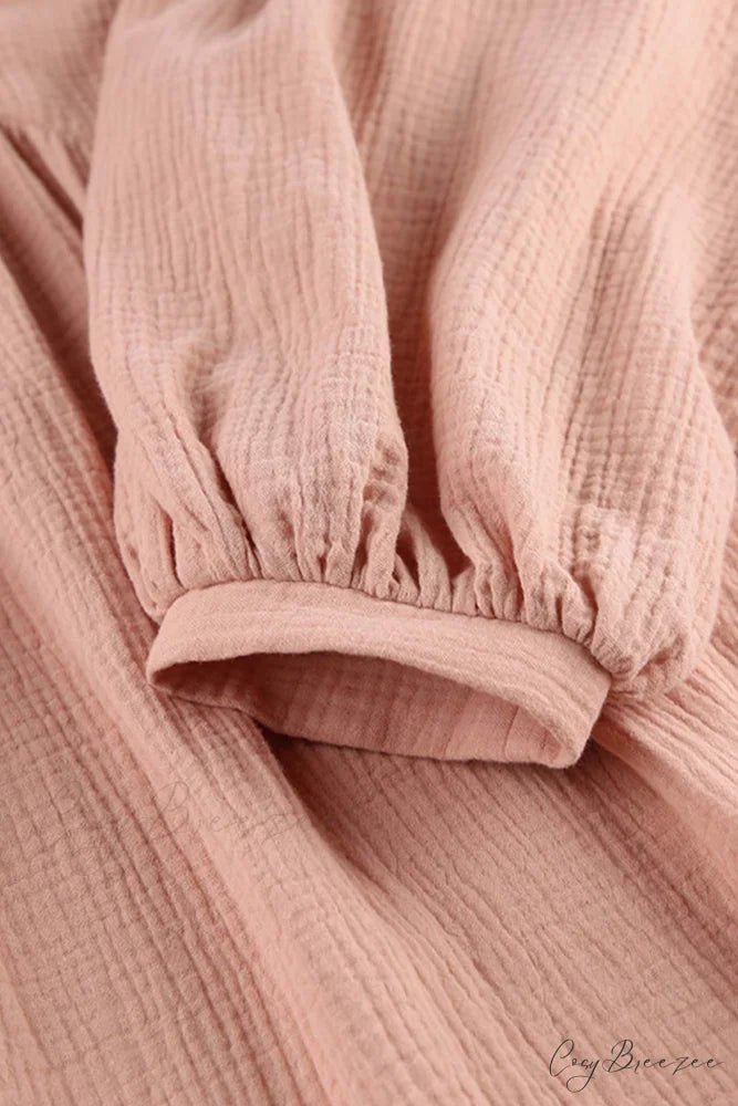 Crepe V Neck Puff Sleeve Loose Dress
