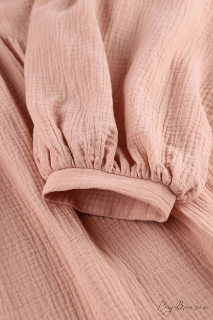 Crepe V Neck Puff Sleeve Loose Dress