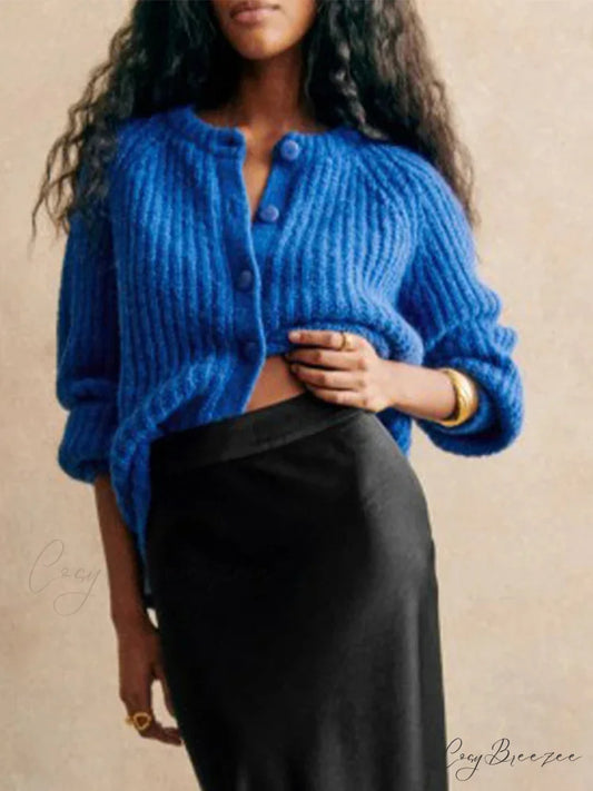 Crew Neck Button-Down Knit Cardigan cardigans-241228