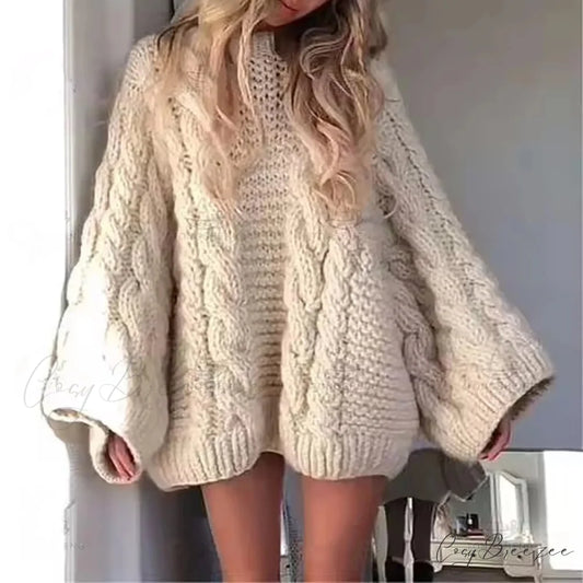 Crewneck Flared Sleeve Fuzzy Sweater White / S swraters-241228