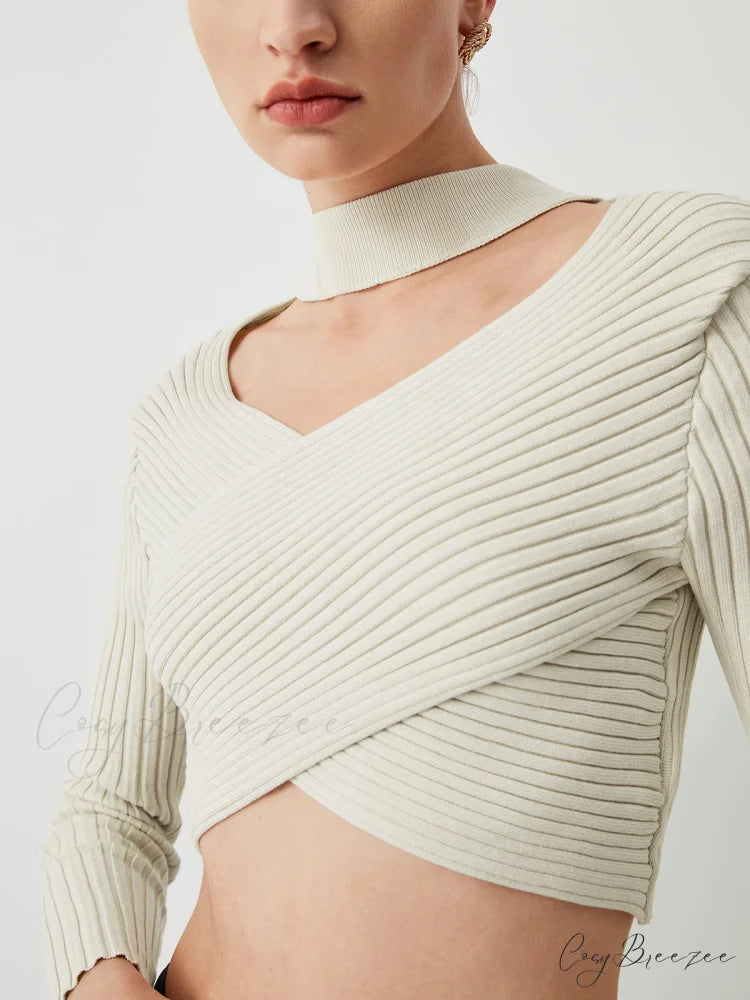 Criss Cross Knit Trendy Halter Crop Top