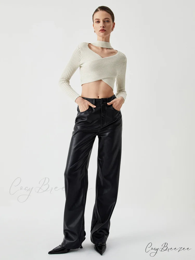 Criss Cross Knit Trendy Halter Crop Top