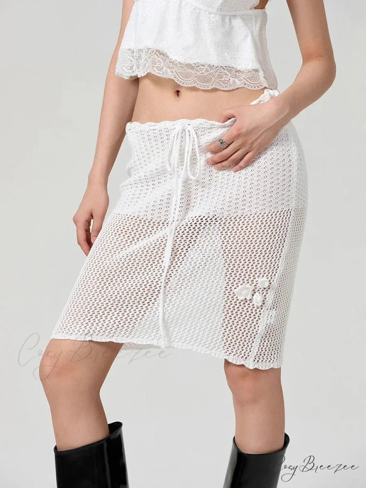 Crochet 3D Blossom Knit Skirt skirts-250223