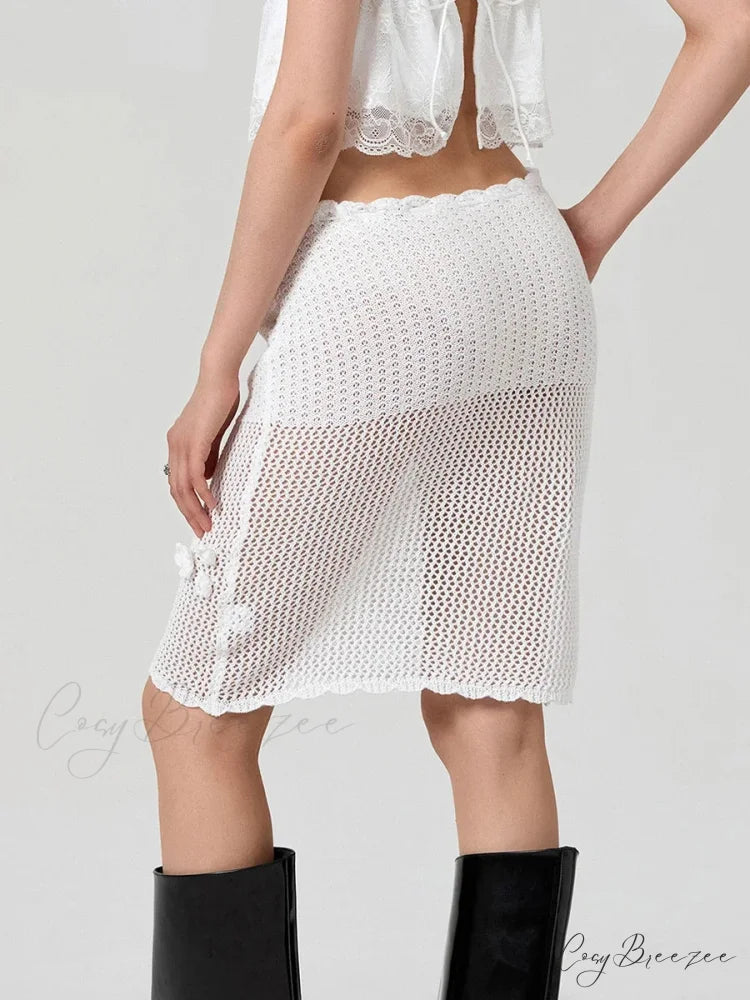 Crochet 3D Blossom Knit Skirt skirts-250223