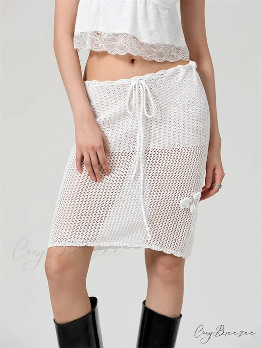 Crochet 3D Blossom Patchwork Skirt white / S skirts-250223