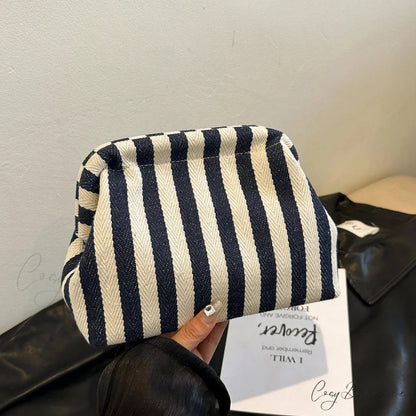 Crochet Canvas Colorblock Summer Clutch Blue wristlet-250126