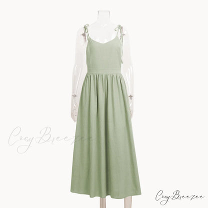 Crochet Cutie Stylish Linen Maxi Dress green / S