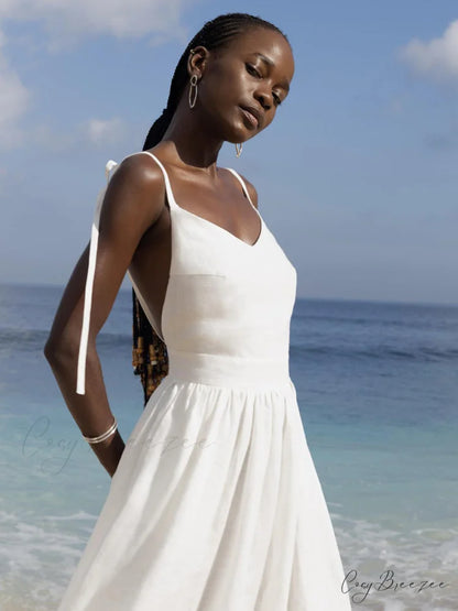 Crochet Cutie Stylish Linen Maxi Dress White / S