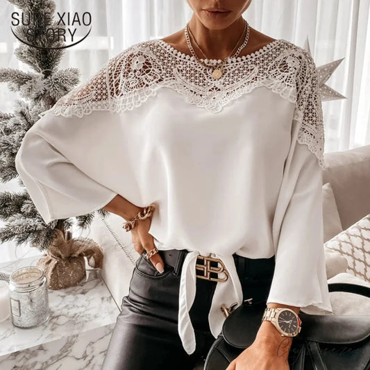 Crochet Embroidery Lace Sexy White Shirt Crop Top blouse-250126