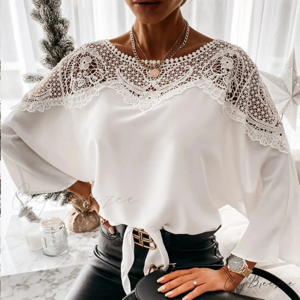 Crochet Embroidery Lace Sexy White Shirt Crop Top WHITE / S blouse-250126