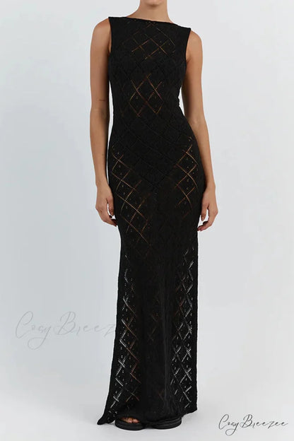 Crochet Hollow Out Knit Tank Dress with Rhombus Pattern