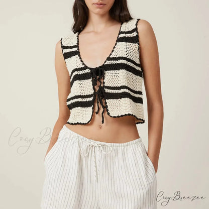 Crochet Hollow V-Neck Crop Top croptop-250223
