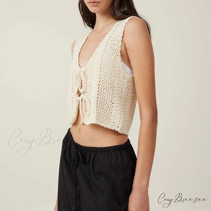 Crochet Hollow V-Neck Crop Top croptop-250223