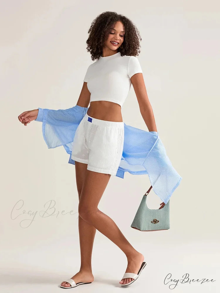 Crochet Hollow Wide-Leg Shorts short-250223