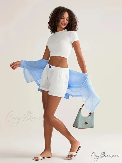 Crochet Hollow Wide-Leg Shorts short-250223