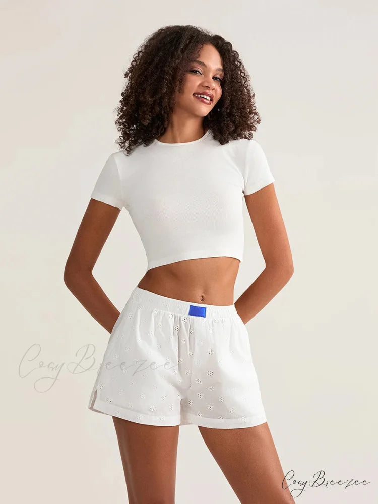 Crochet Hollow Wide-Leg Shorts short-250223
