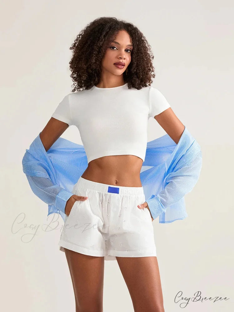 Crochet Hollow Wide-Leg Shorts short-250223