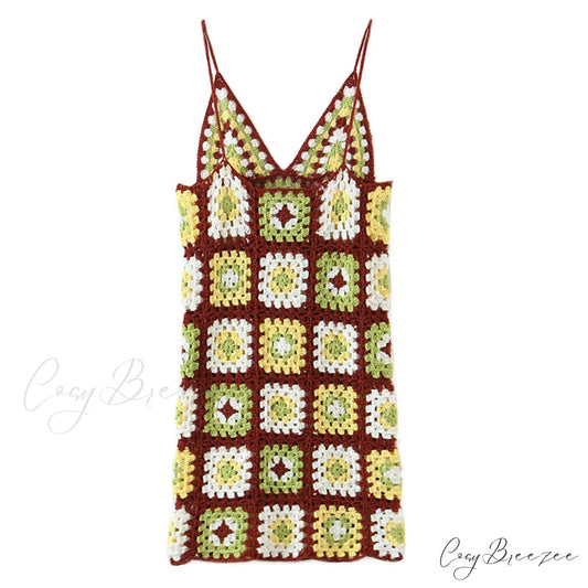 Crochet Knit Graceful Flower Straight-Leg Pants One Size / Burgundy